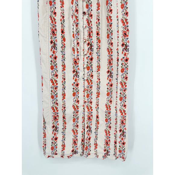 Anthropologie Slim Scalloped Corset Dress Floral Striped Belted Button Slit Midi - Picture 8 of 14